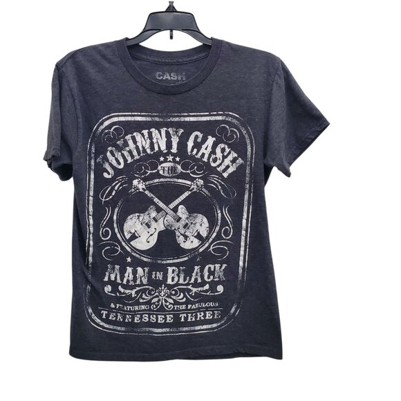 Johnny Cash Man in Black Women's Charcoal Distressed Short Sleeve Graphic Tee S - Picture 1 of 4